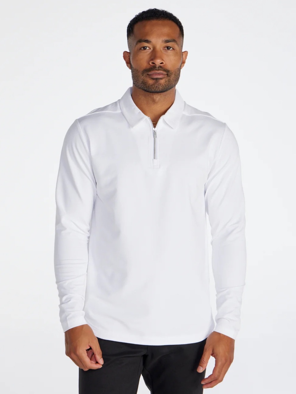 BYLT Basics Lux Long Sleeve Zip Polo Men's XL Long Sleeve Athleisure White